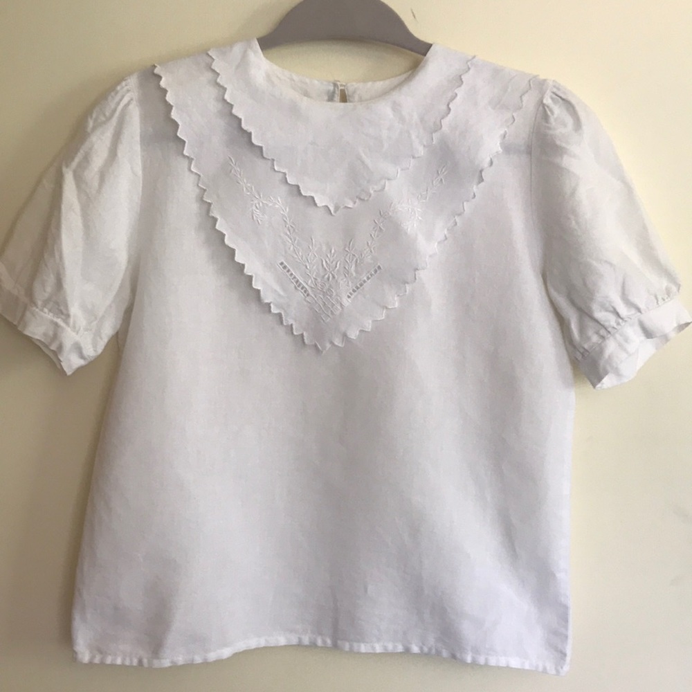 Vintage Embroidered Bib Blouse